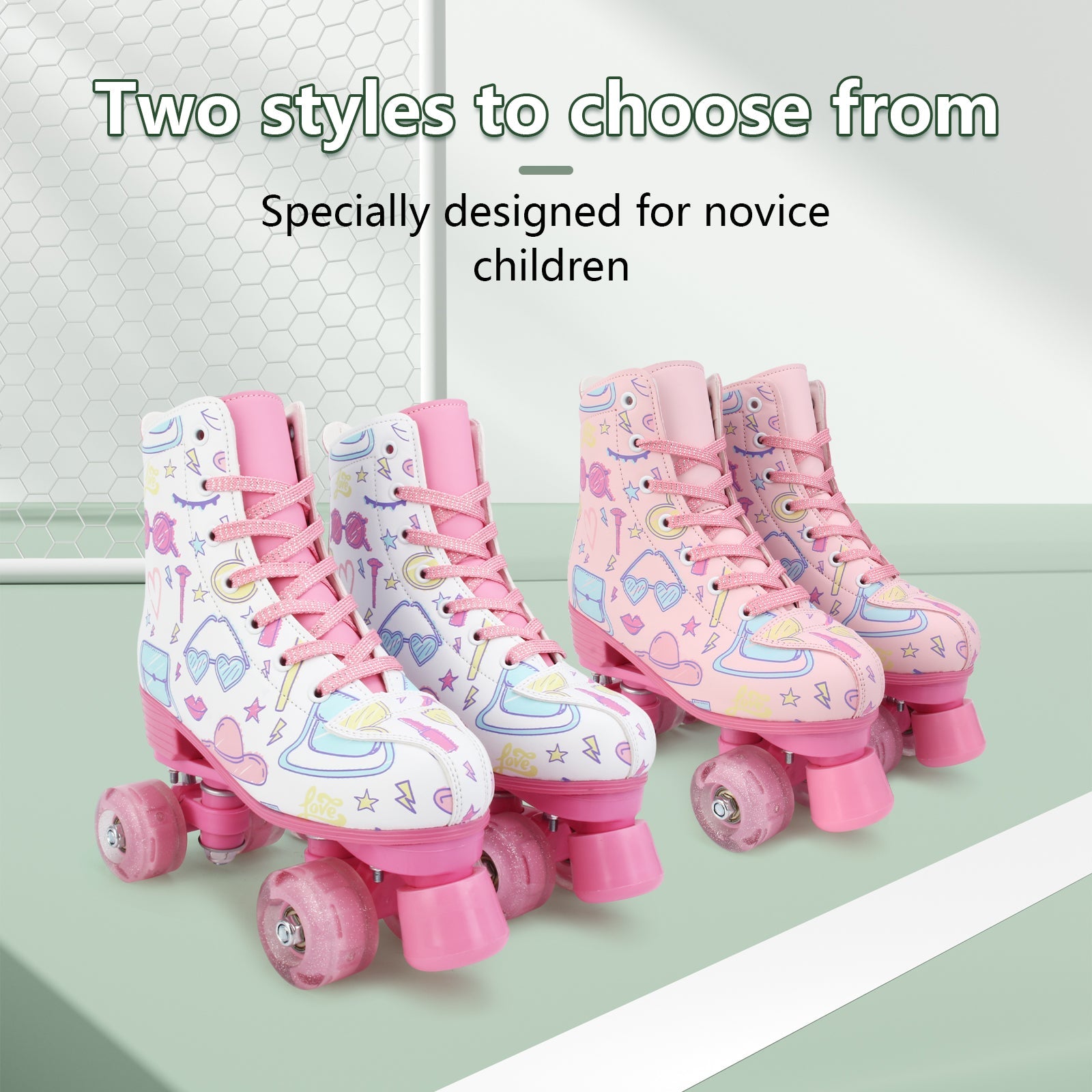 Outdoor PU leather quad roller skates for kids and girls, beginner-friendly